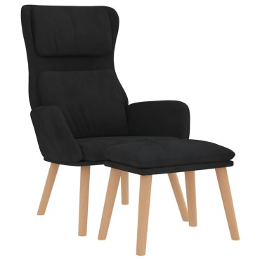 vidaXL Πολυθρόνα Relax Μαύρη Βελούδινη με Σκαμπό 70x77x98cm 1 τεμ.