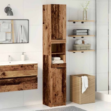 vidaXL Ντουλάπι μπάνιου Παλιό ξύλο 32x34x188,5cm Κατασκευασμένο ξύλο 1 τεμ.