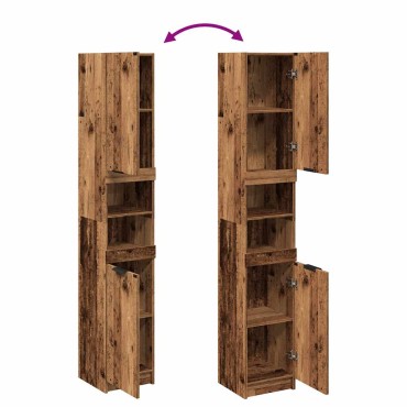 vidaXL Ντουλάπι μπάνιου Παλιό ξύλο 32x34x188,5cm Κατασκευασμένο ξύλο 1 τεμ.