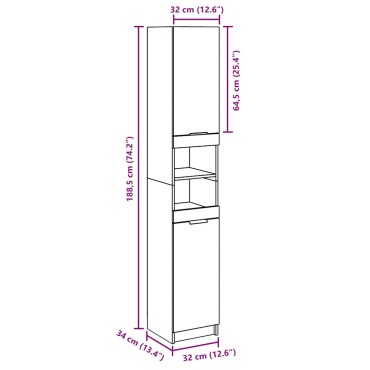 vidaXL Ντουλάπι μπάνιου Παλιό ξύλο 32x34x188,5cm Κατασκευασμένο ξύλο 1 τεμ.