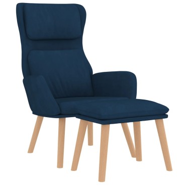 vidaXL Πολυθρόνα Relax Μπλε Βελούδινη με Σκαμπό 70x77x98cm 1 τεμ.