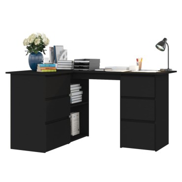 vidaXL Γραφείο Γωνιακό Μαύρο 145x100x76cm από Επεξ. Ξύλο 1 τεμ.