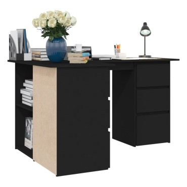 vidaXL Γραφείο Γωνιακό Μαύρο 145x100x76cm από Επεξ. Ξύλο 1 τεμ.