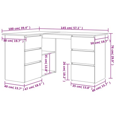 vidaXL Γραφείο Γωνιακό Μαύρο 145x100x76cm από Επεξ. Ξύλο 1 τεμ.