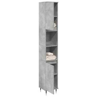 vidaXL Ντουλάπι Μπάνιου Γκρι Σκυροδέματος 30x30x190cm Επεξ. Ξύλο