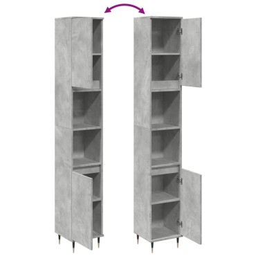 vidaXL Ντουλάπι Μπάνιου Γκρι Σκυροδέματος 30x30x190cm Επεξ. Ξύλο