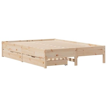 vidaXL Σκελετός Κρεβατιού Χωρίς Στρώμα 140x190cm Μασίφ Ξύλο Πεύκου 1 τεμ. - Διπλό