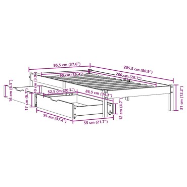 vidaXL Σκελετός Κρεβατιού Χωρίς Στρώμα 90x200cm Μασίφ Ξύλο Πεύκου 1 τεμ. - Μονό