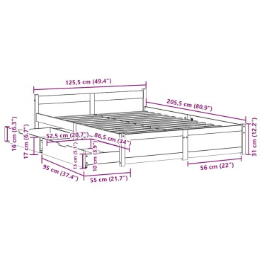 vidaXL Σκελετός Κρεβατιού Χωρίς Στρώμα 120x200 εκ Μασίφ Ξύλο Πεύκου