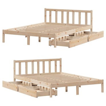 vidaXL Σκελετός Κρεβατιού Χωρίς Στρώμα 160x200cm Μασίφ Ξύλο Πεύκου 1 τεμ. - Διπλό