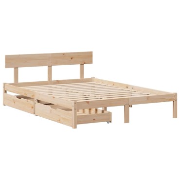 vidaXL Σκελετός Κρεβατιού Χωρίς Στρώμα 140x200cm Μασίφ Ξύλο Πεύκου 1 τεμ. - Διπλό