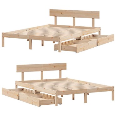 vidaXL Σκελετός Κρεβατιού Χωρίς Στρώμα 140x200cm Μασίφ Ξύλο Πεύκου 1 τεμ. - Διπλό