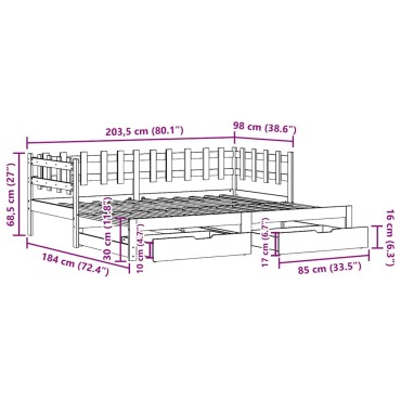 vidaXL Καναπές Κρεβάτι Συρόμενος Χωρίς Στρώμα 90x200 εκ. & Συρτάρια