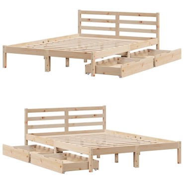 vidaXL Σκελετός Κρεβατιού Χωρίς Στρώμα 160x200cm Μασίφ Ξύλο Πεύκου 1 τεμ. - Διπλό