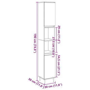 vidaXL Ντουλάπι μπάνιου Παλιό ξύλο 30x30x190cm Κατασκευασμένο ξύλο