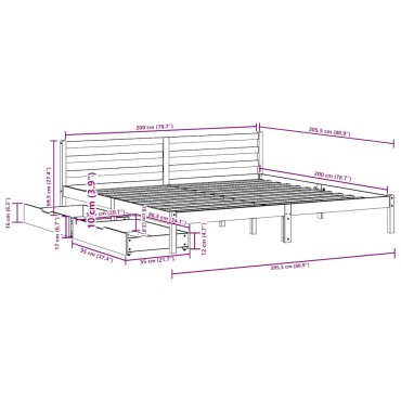 vidaXL Σκελετός Κρεβατιού Χωρίς Στρώμα 200x200cm Μασίφ Ξύλο Πεύκου 1 τεμ. - Διπλό