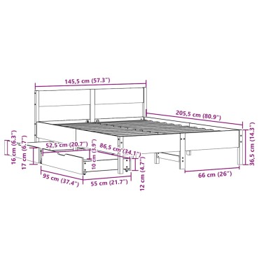 vidaXL Σκελετός Κρεβατιού Χωρίς Στρώμα 140x200 εκ Μασίφ Ξύλο Πεύκου