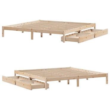 vidaXL Σκελετός Κρεβατιού Χωρίς Στρώμα 200x200cm Μασίφ Ξύλο Πεύκου 1 τεμ. - Διπλό