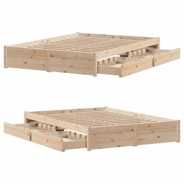 vidaXL Σκελετός Κρεβατιού Χωρίς Στρώμα 160x200cm Μασίφ Ξύλο Πεύκου 1 τεμ. - Διπλό