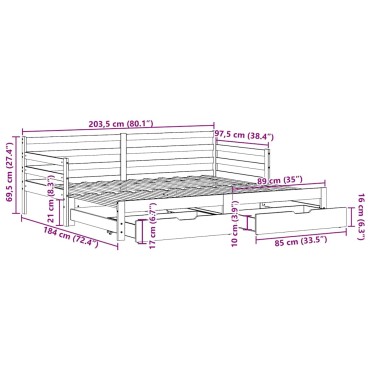 vidaXL Καναπές Κρεβάτι Συρόμενος Χωρίς Στρώμα 90x200cm & Συρτάρια 1 τεμ. - Μονό