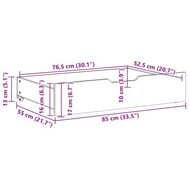 vidaXL Συρτάρια Κρεβατιού με Ροδάκια 2 τεμ. 85x55x17 εκ. Μασίφ Πεύκο
