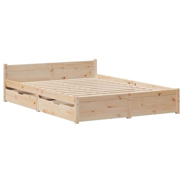 vidaXL Σκελετός Κρεβατιού Χωρίς Στρώμα 140x200cm Μασίφ Ξύλο Πεύκου 1 τεμ. - Διπλό