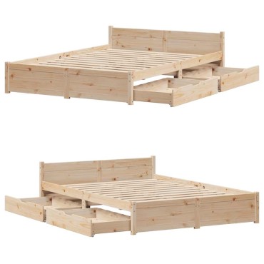 vidaXL Σκελετός Κρεβατιού Χωρίς Στρώμα 140x200cm Μασίφ Ξύλο Πεύκου 1 τεμ. - Διπλό