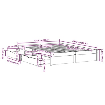 vidaXL Σκελετός Κρεβατιού Χωρίς Στρώμα 120x200cm Μασίφ Ξύλο Πεύκου 1 τεμ. - Μονό