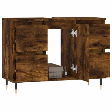 vidaXL Ντουλάπι Μπάνιου Καπνιστή Δρυς 80x33x60cm Επεξεργ. Ξύλο