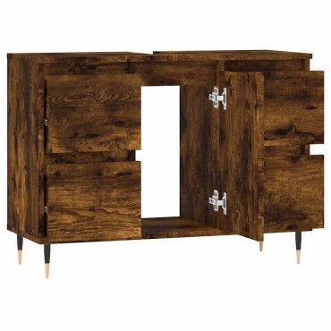 vidaXL Ντουλάπι Μπάνιου Καπνιστή Δρυς 80x33x60cm Επεξεργ. Ξύλο