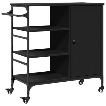 vidaXL Τρόλεϊ Κουζίνας Μαύρο 87,5x38,5x84,5cm από Επεξεργασμένο Ξύλο 1 τεμ.