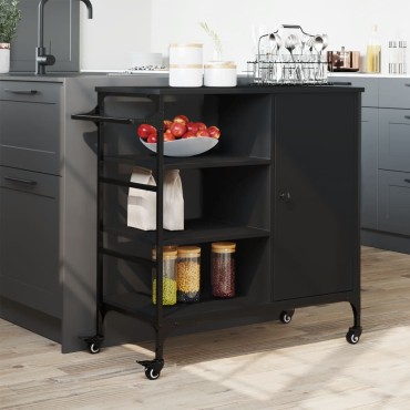 vidaXL Τρόλεϊ Κουζίνας Μαύρο 87,5x38,5x84,5cm από Επεξεργασμένο Ξύλο 1 τεμ.