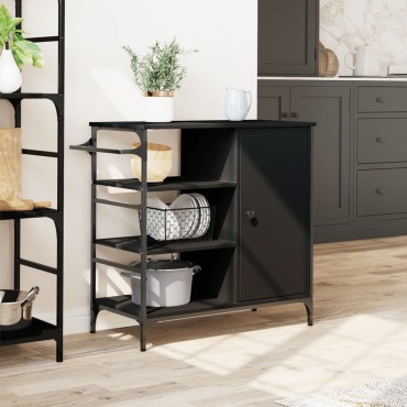vidaXL Τρόλεϊ Κουζίνας Μαύρο 87,5x38,5x84,5cm από Επεξεργασμένο Ξύλο 1 τεμ.