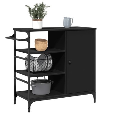 vidaXL Τρόλεϊ Κουζίνας Μαύρο 87,5x38,5x84,5cm από Επεξεργασμένο Ξύλο 1 τεμ.