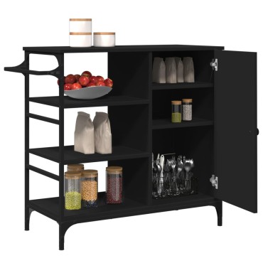 vidaXL Τρόλεϊ Κουζίνας Μαύρο 87,5x38,5x84,5cm από Επεξεργασμένο Ξύλο 1 τεμ.