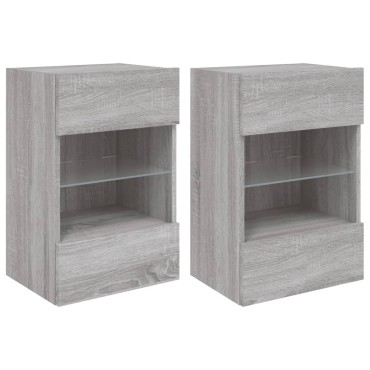 vidaXL Έπιπλα Τοίχου Τηλ. με LED 2 τεμ. Γκρι Sonoma 40x30x60,5cm
