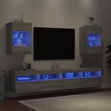 vidaXL Έπιπλα Τοίχου Τηλ. με LED 2 τεμ. Γκρι Sonoma 40x30x60,5cm