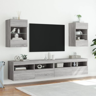 vidaXL Έπιπλα Τοίχου Τηλ. με LED 2 τεμ. Γκρι Sonoma 40x30x60,5cm