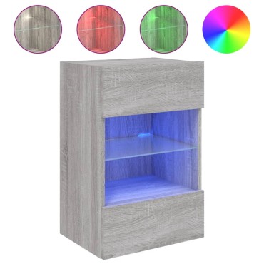 vidaXL Έπιπλα Τοίχου Τηλ. με LED 2 τεμ. Γκρι Sonoma 40x30x60,5cm