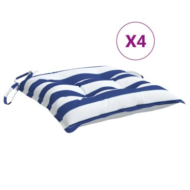 vidaXL Μαξιλάρια Καρέκλας 4 τεμ. Μπλε/Λευκό Ριγέ 40x40x7cm Υφασμάτινα