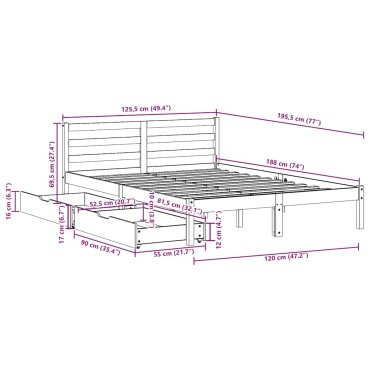 vidaXL Σκελετός Κρεβ. Χωρίς Στρώμα Λευκό 120x190cm Μασίφ Πεύκο 1 τεμ. - Μονό