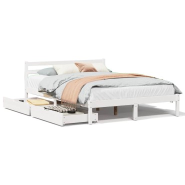 vidaXL Σκελετός Κρεβ. Χωρίς Στρώμα Λευκό 140x200cm Μασίφ Πεύκο 1 τεμ. - Διπλό