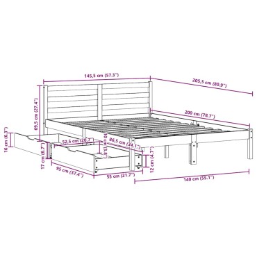 vidaXL Σκελετός Κρεβ. Χωρίς Στρώμα Λευκό 140x200cm Μασίφ Πεύκο 1 τεμ. - Διπλό