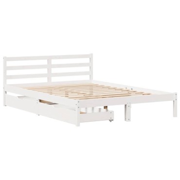 vidaXL Σκελετός Κρεβ. Χωρίς Στρώμα Λευκό 140x200cm Μασίφ Πεύκο 1 τεμ. - Διπλό