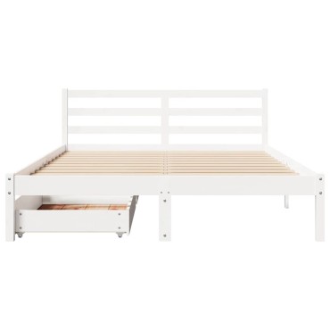 vidaXL Σκελετός Κρεβ. Χωρίς Στρώμα Λευκό 140x200cm Μασίφ Πεύκο 1 τεμ. - Διπλό