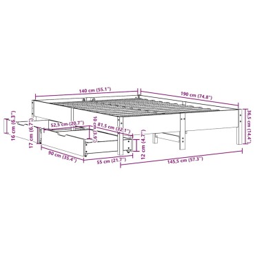 vidaXL Σκελετός Κρεβ. Χωρίς Στρώμα Λευκό 140x190cm Μασίφ Πεύκο 1 τεμ. - Μονό