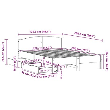 vidaXL Σκελετός Κρεβ. Χωρίς Στρώμα Λευκό 120x200 εκ Μασίφ Πεύκο