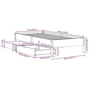 vidaXL Σκελετός Κρεβ. Χωρίς Στρώμα Λευκό 75x190 εκ Μασίφ Πεύκο