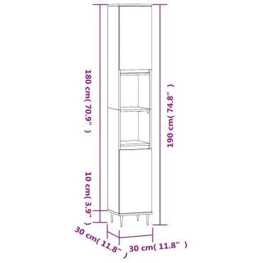 vidaXL Ντουλάπι Μπάνιου Καπνιστή Δρυς 30x30x190cm Επεξεργασμένο Ξύλο