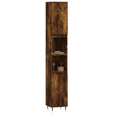 vidaXL Ντουλάπι Μπάνιου Καπνιστή Δρυς 30x30x190cm Επεξεργασμένο Ξύλο